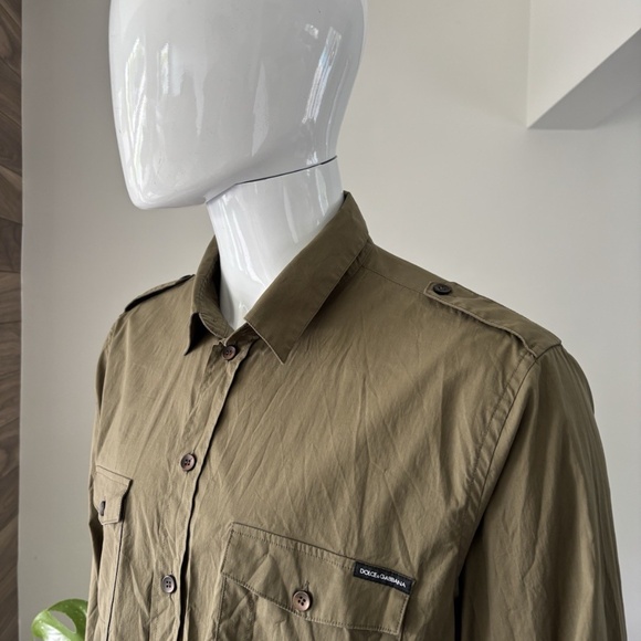 Dolce & Gabbana Military Shirt Long Sleeve Green Men's Sz 44 Authentic - Picture 6 of 9